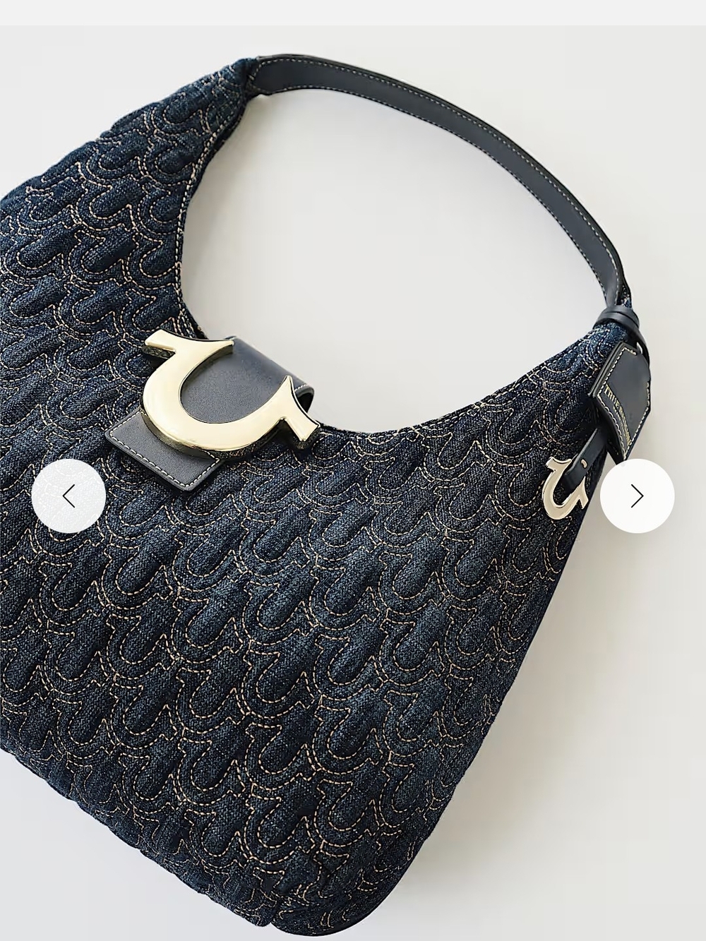 True Religion Navy Denim Hobo Bag with Gold Hardware - Picture 5 of 8